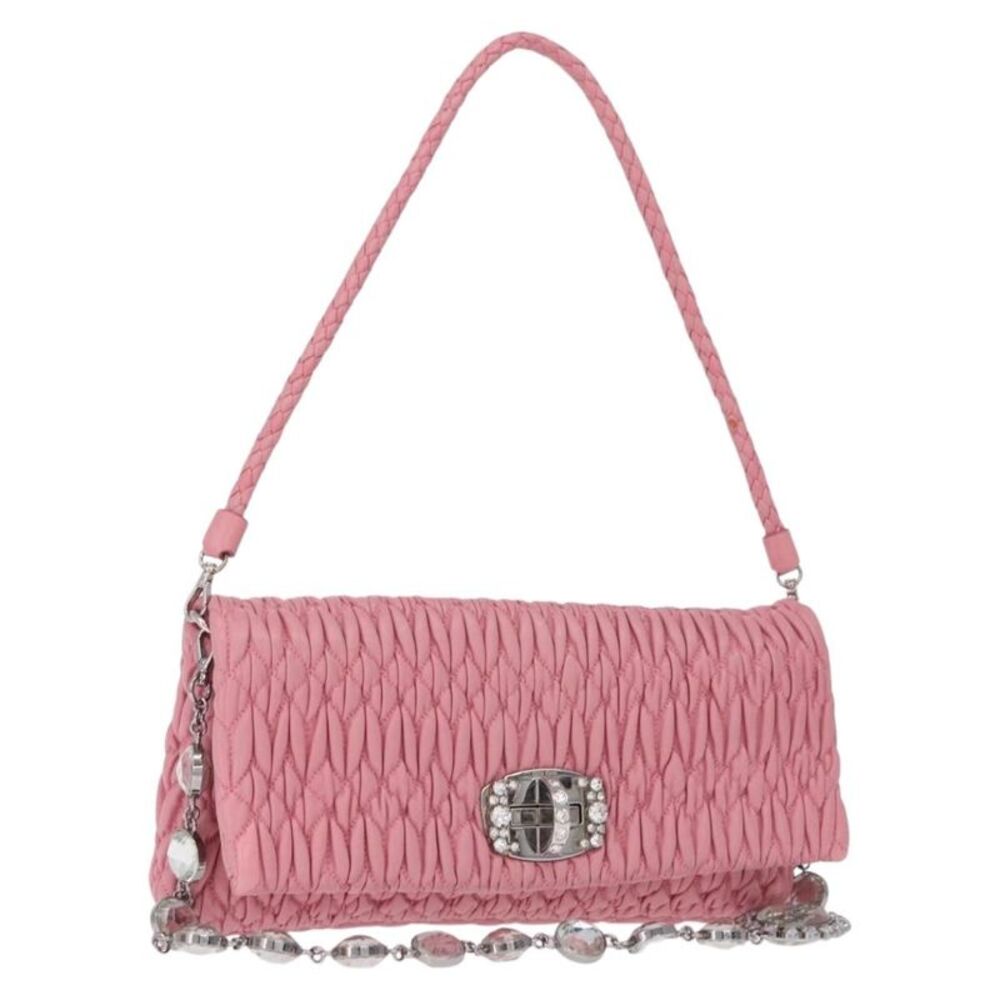 Miu Miu Crystal Clutch Matelasse Leather Pink Leather Handbag
